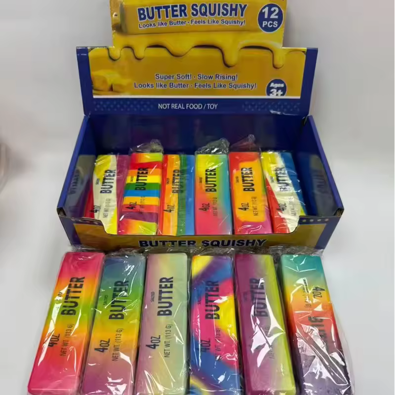 Simulated Butter Stick Cheese Squeeze Toy in Various Styles, Featuring Cute Cartoon Patterns and Slow Rebound.