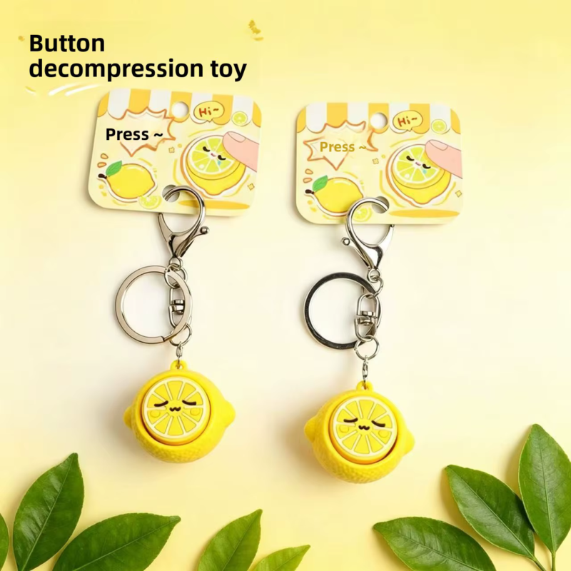 Plastic Lemon Stress Relief Toy Keychain, Simulated Lemon Button Decompression Toy