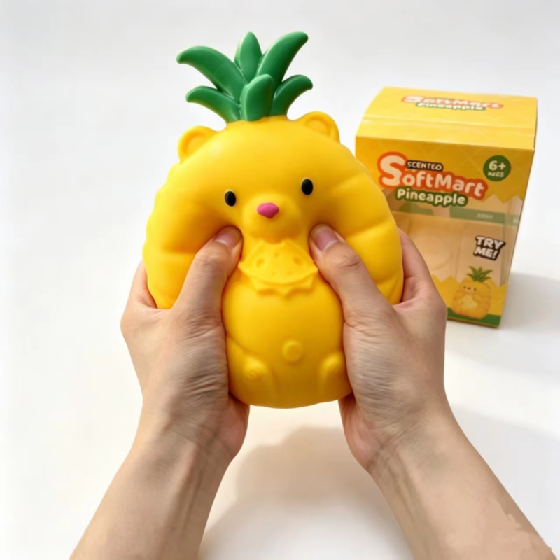 Cute and Quirky Pineapple Bear Squeeze Toy, Stress-relief Squishy Fun Bounce Back Squeezable Toy