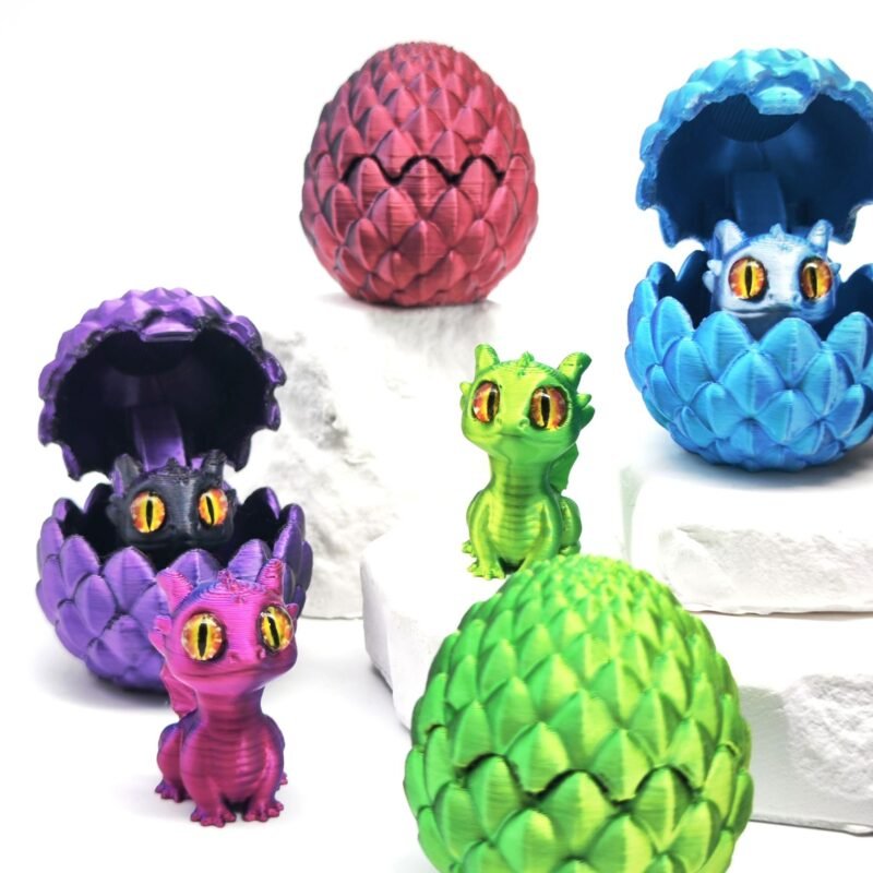 Multi-color 3D Printed Mini Flip-Top Dragon Egg and Baby Dragon Set – Creative Fun Model Figurine