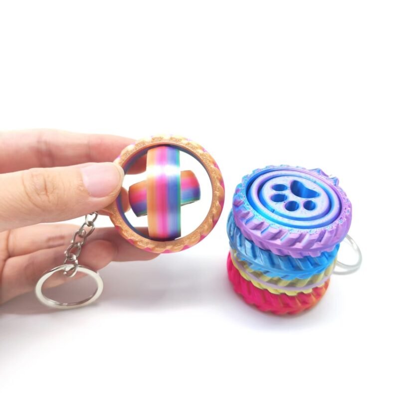 3D Printed Spinning Gyroscope Keychain – Rotatable Fun Toy Creative Stress-Relief Keychain Charm