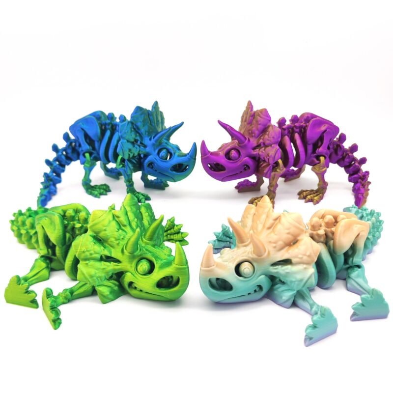 3D Printed Skeletal Triceratops Dinosaur Figure with Movable Joints – Gift, Home Decoration, Stress Relief, and Brain-Teasing Fun